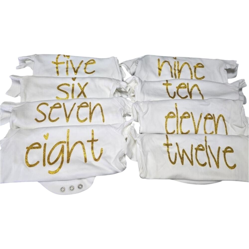 Seize The Moment JumpOff Jo Milestone Newborn Bodysuit Set Gold Glitter No Print